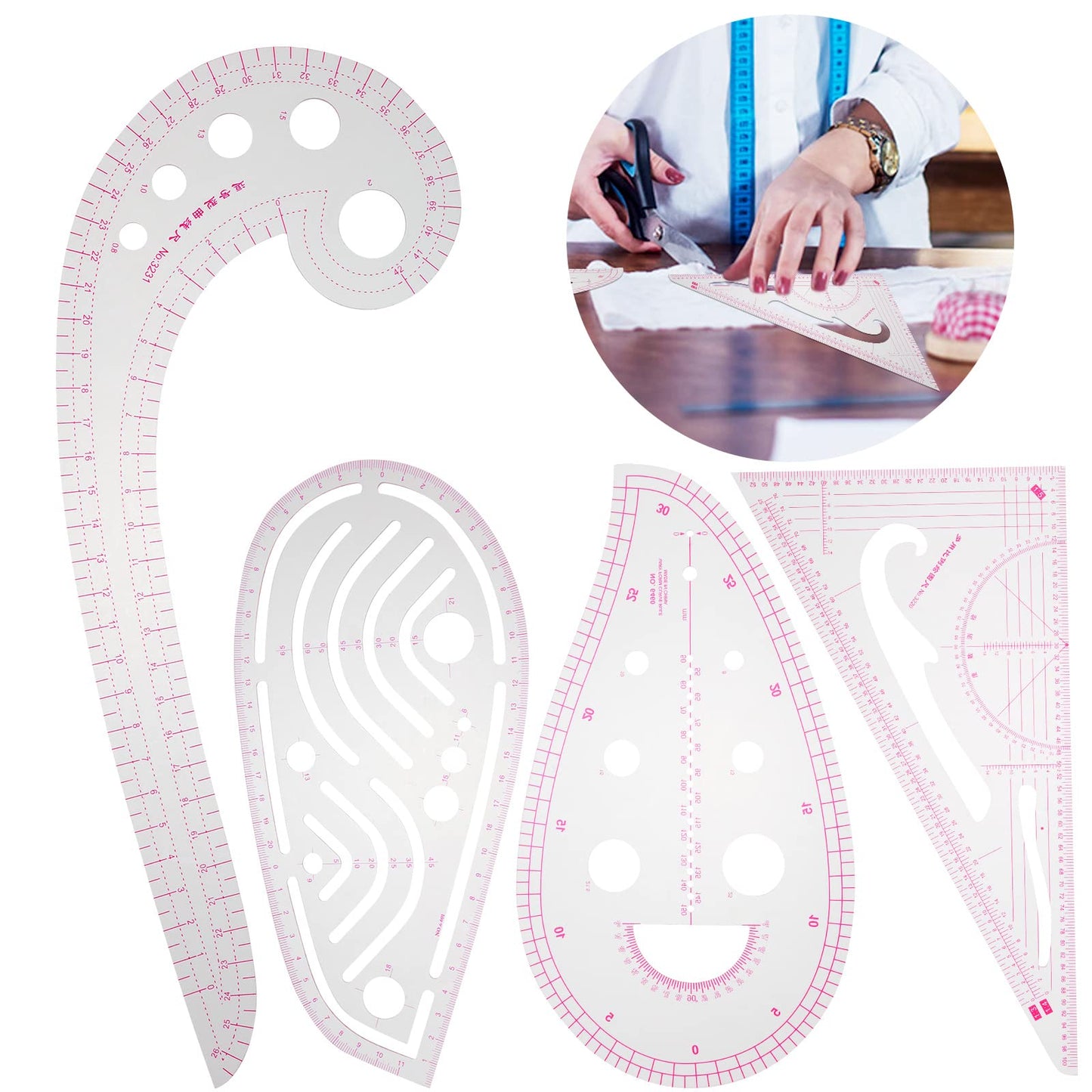 Lusofie 4 Styles French Curve Ruler, French Curve Pattern DIY Sewing Rulers Set Perfect for Designers, Pattern Maker and Tailors