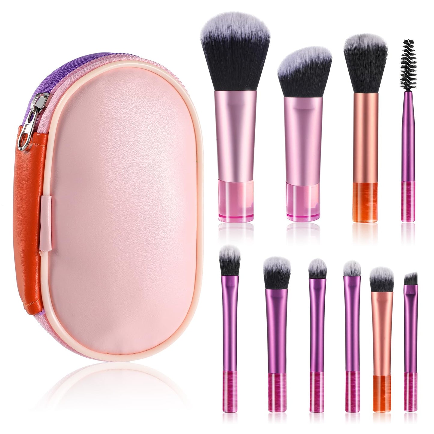 10 Pcs Travel Makeup Brush Set Mini Makeup Brushes With Storage Bag Portable Travel Minis Make Up Brushes Easy-Taken Full Complete Function Synthetic Foundation Powder Eye Shadow Contour Blush (Pink)