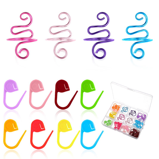 Lusofie 4Pcs Crochet Ring with 60Pcs Stitch Markers Adjustable Metal Crochet Tension Rings for Finger Crochet Yarn Tension Ring with Box Crochet Set for Women Mom Crocheters