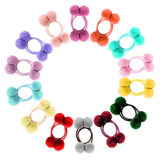 Yolev 28 Pcs Pom Pom Hair Ties for Girls Hair Band Fur Ball Fluffy Ponytail Holders for Women Girl Kids Hair Accessories