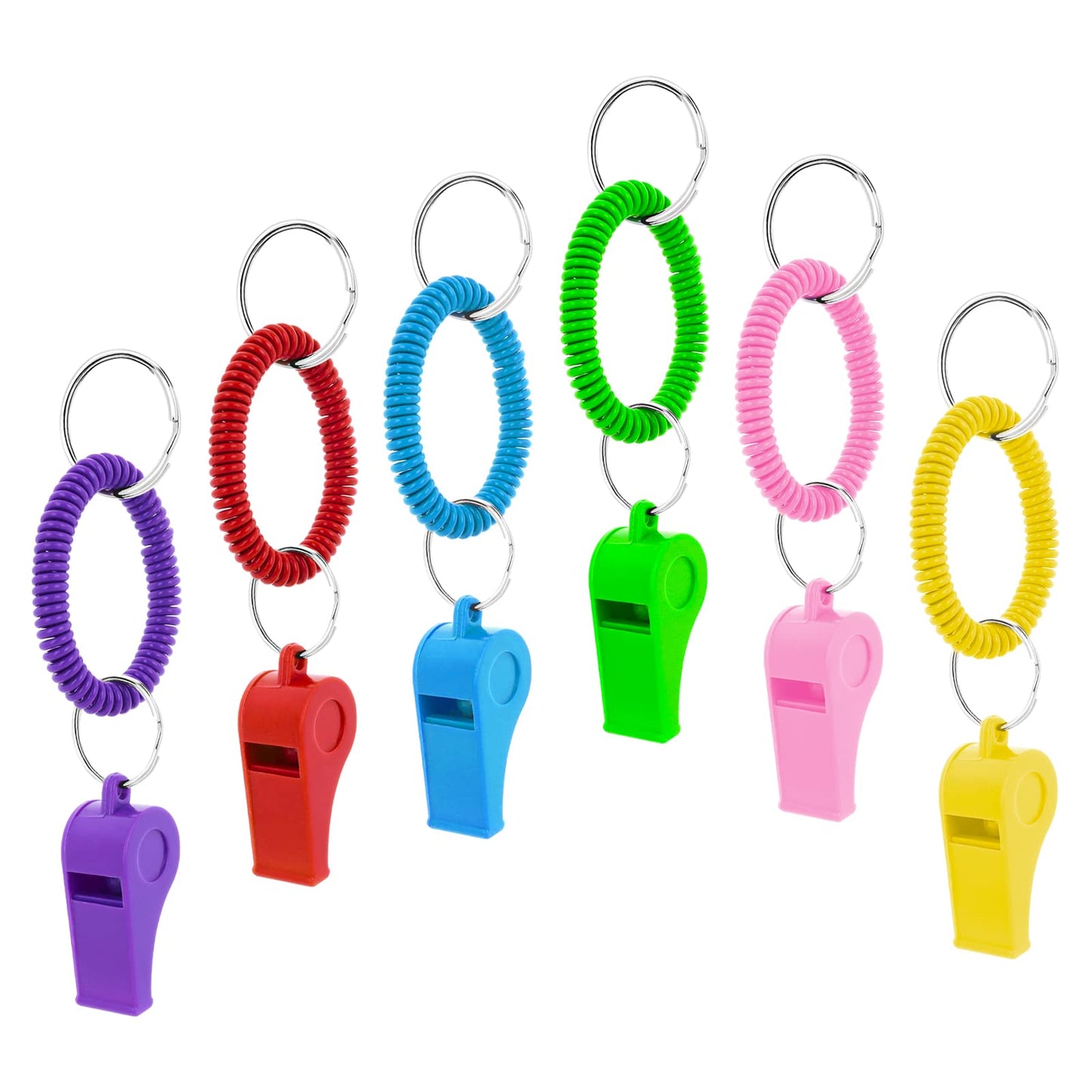 Lusofie Sport Whistle with Bracelet 6pcs Loud Clear Plastic Whistles with Stretchable Coil Wrist Keychain Ring for Referees School Soccer Christmas Birthday Party Gift Survival Emergency Training