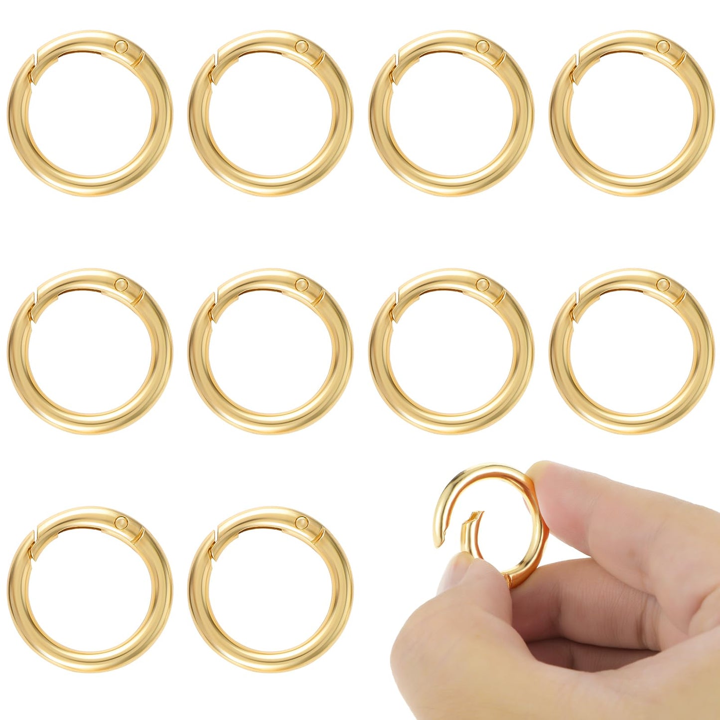 10Pcs Ring Clips Spring O Rings 3/4 inch(19mm) Inside Diameter Round Carabiner Clip Trigger Metal Spring Keyrings Buckle for Handbag Craft Making(Gold)