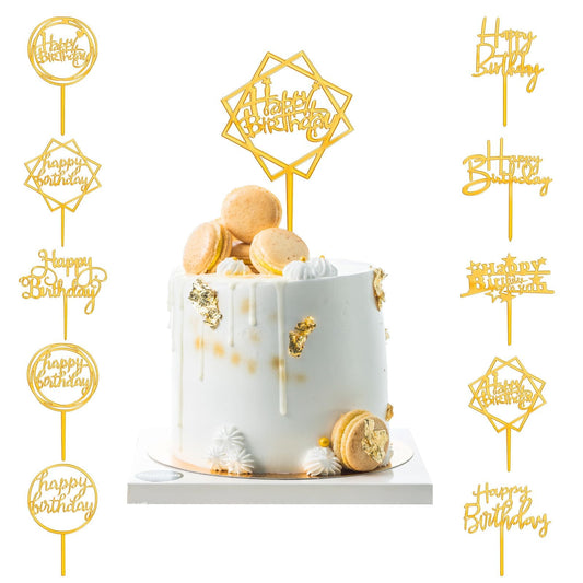 10Pcs Happy Birthday Acrylic Cake Topper Gold Happy Birthday Cake Toppers Side Mirror Gold Acrylic Happy Birthday Signs for Cakes Happy Birthday Cake Decorations Cake Inserts Cake Decor Supplies(Gold)