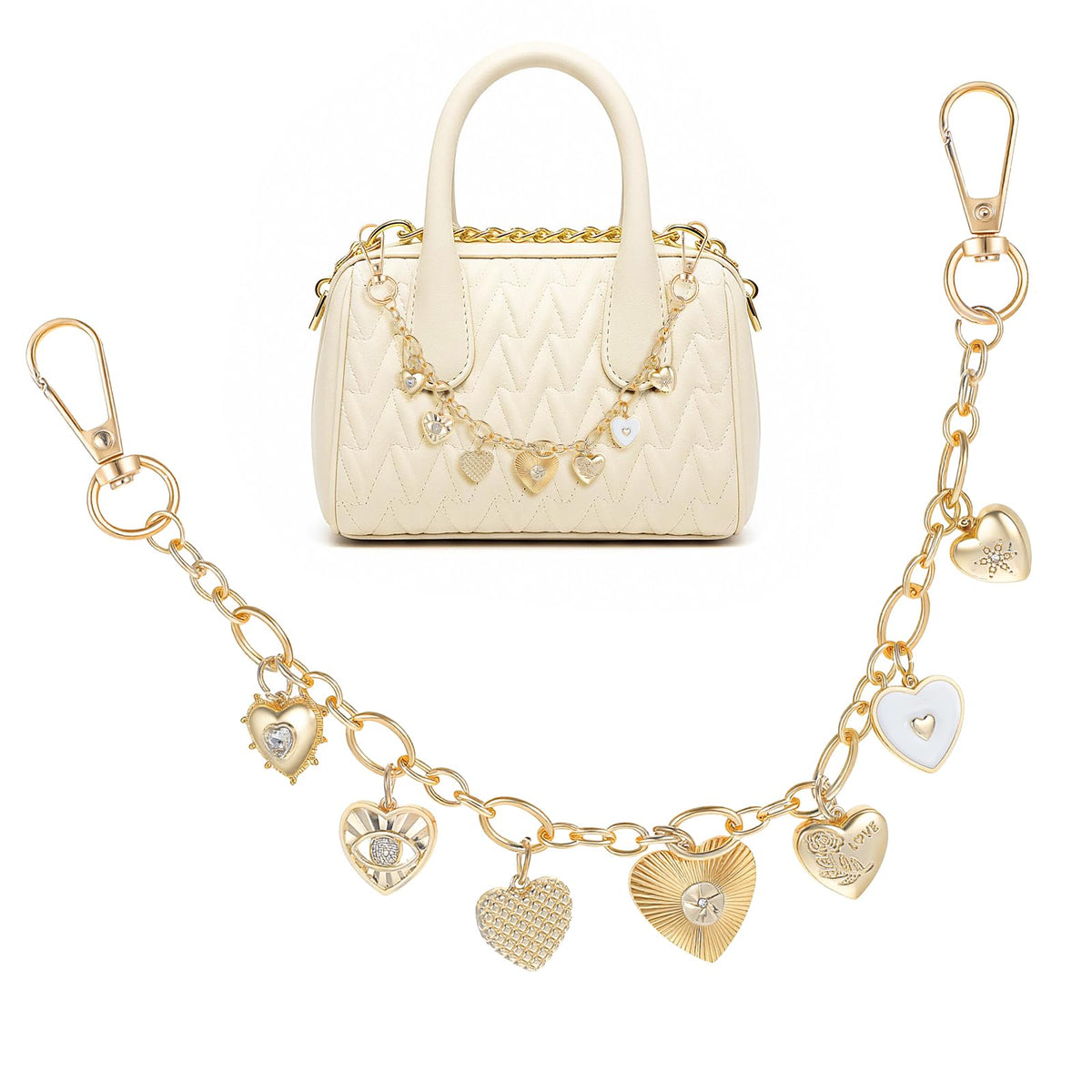 Yolev Gold Purse Charm Chain, Bag Chain Charm with Heart Charms