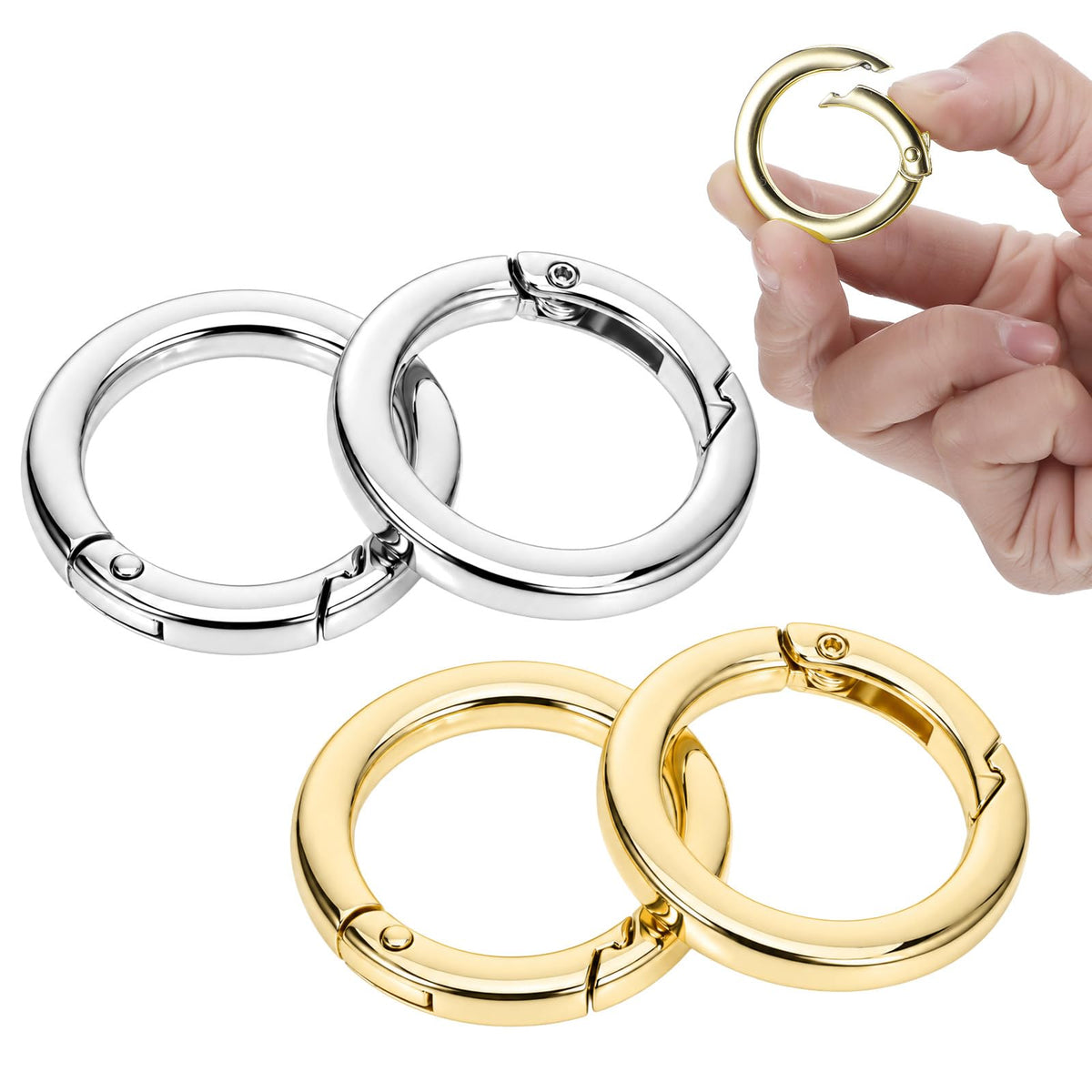 4 Pcs 1 Inch Spring O Rings for Purse Strap, Metal Key Rings for Handbag