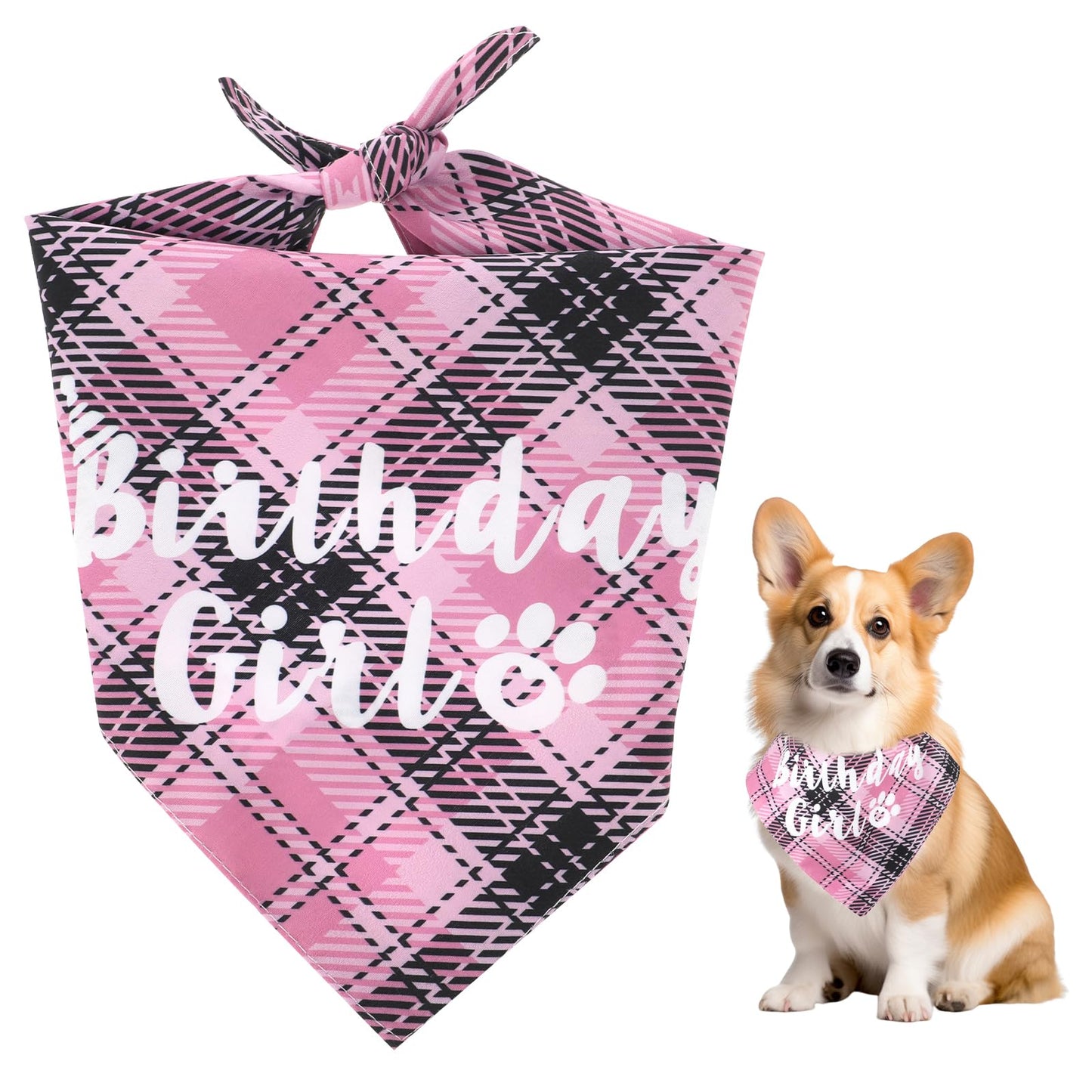 Dog Birthday Bandana,Pink Triangle Scarf,Puppy Birthday Girl Dog Bandana,Dog Birthday Decorations for Medium Large Dogs Pets
