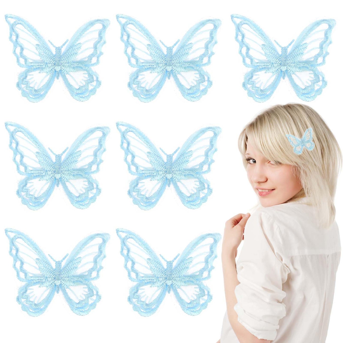 8 Pcs Blue Butterfly Hair Clips, Lace Embroidery Hair Clips Butterfly, Blue Butterfly Wedding Hair Clip for Women Girls Halloween Party Decor(Blue)