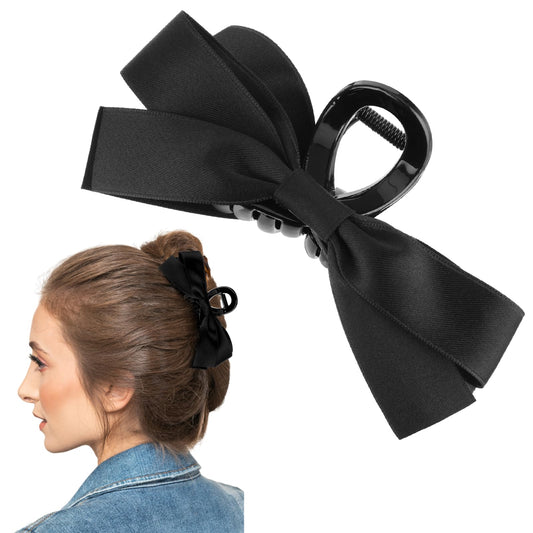 Big Bow Hair Claw Clips for Women Bow knot Hair Claw Clips Non Slip Claws Clamps Hair Clips for Thick Thin Bow Claw Clip for Birthday Party(Black)