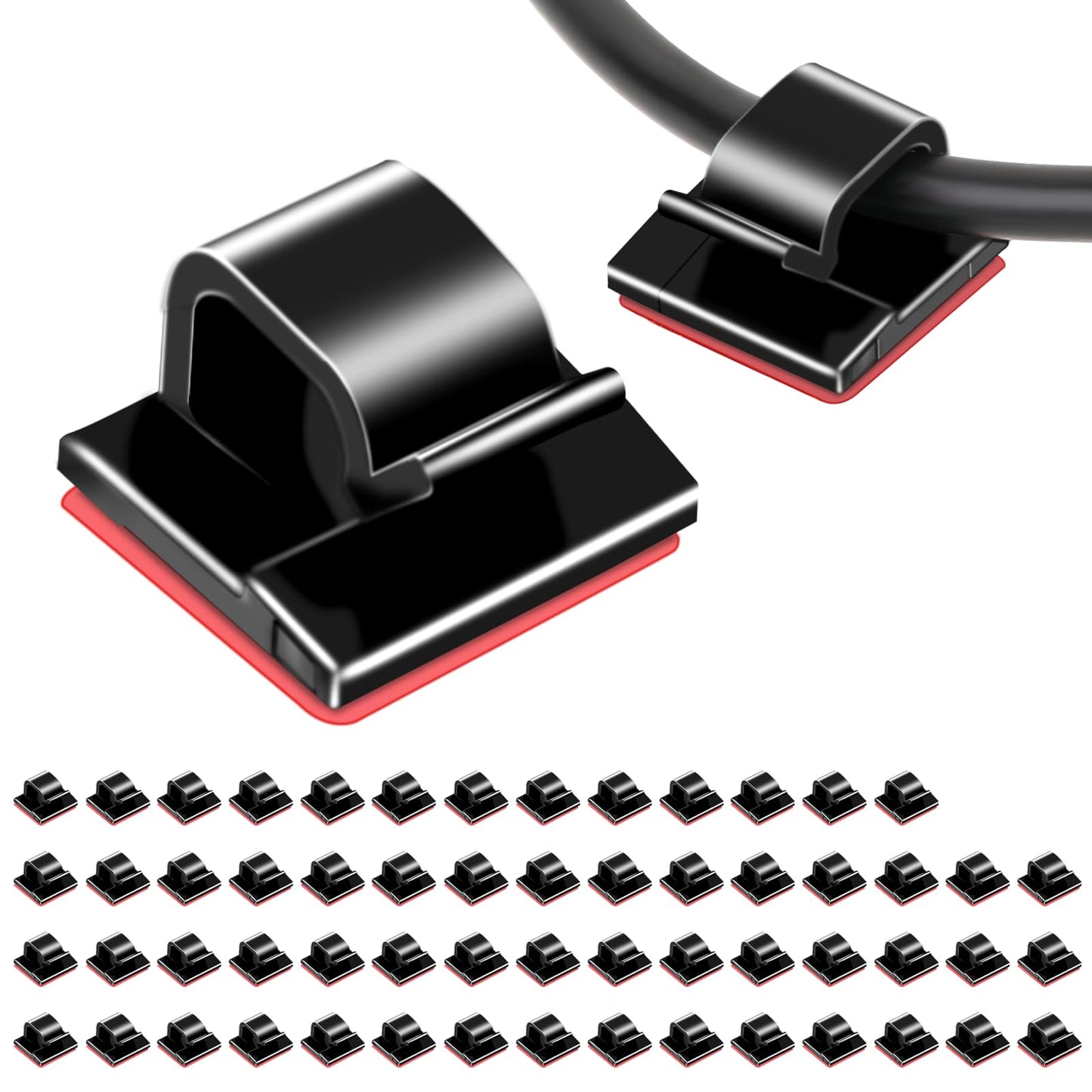 60pcs Cable Clips,Black Self Adhesive Cable Tidy Clips,Cord Anchors Stick on,Cable Organizer Holder for Car Office Home Desk Wall Christmas Hanging Decorations Outdoors Fairy Light