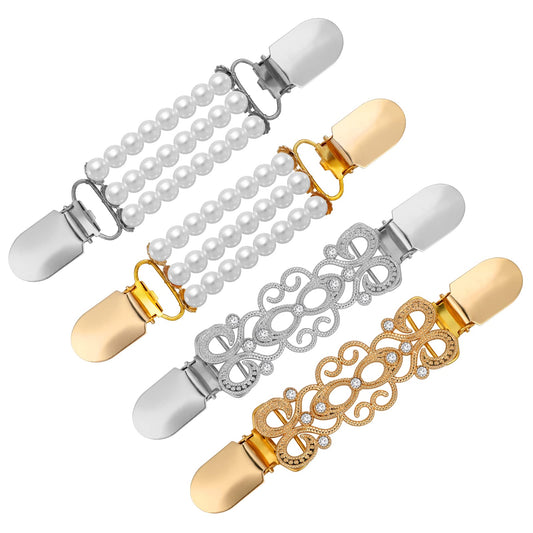 Lusofie 4PCS Vintage Sweater Shawl Clips Retro Cardigan Clip Rhinestone Pearl Clips for Women Girls