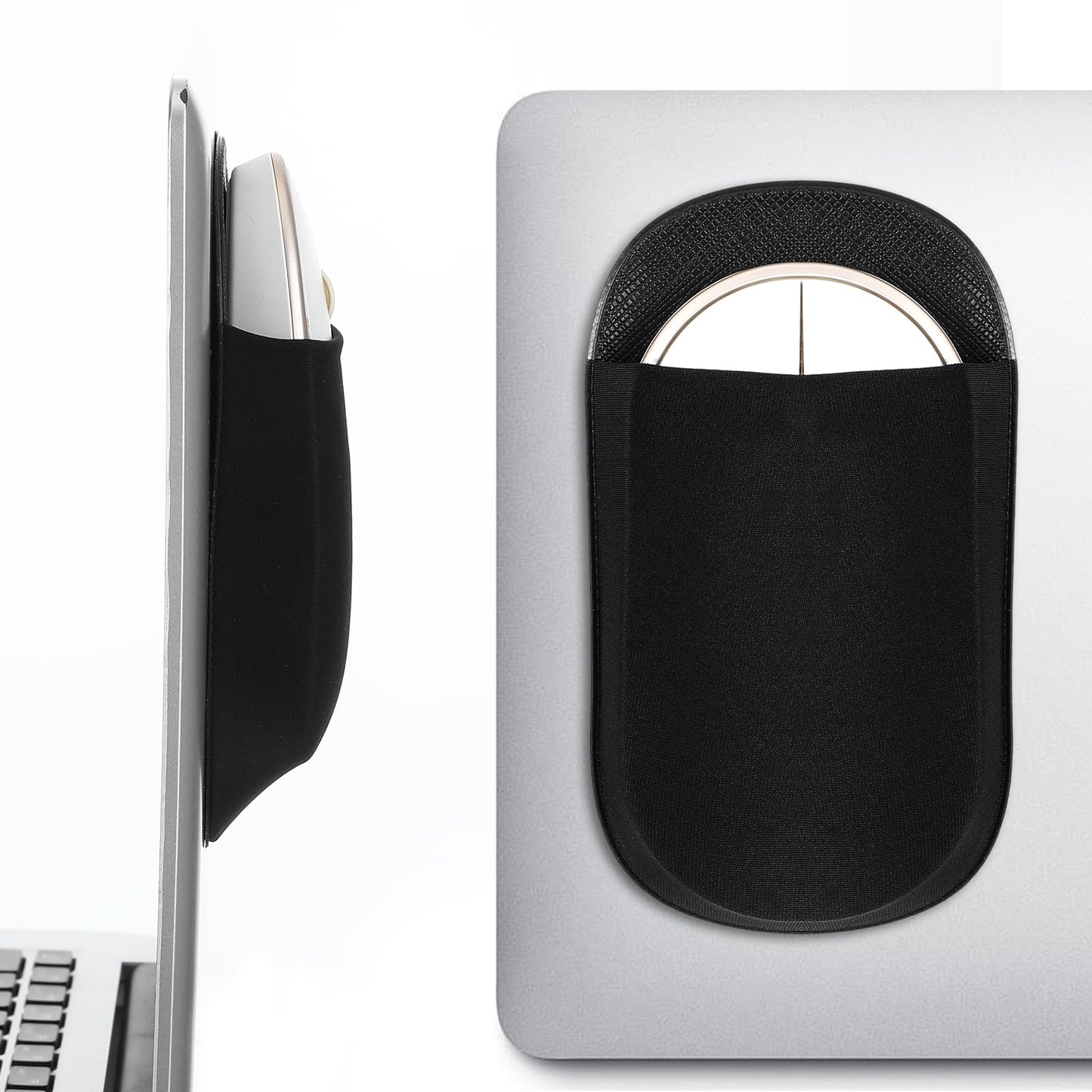 2 Pcs Mouse Holder for Laptop Stick On, Universal Mouse Pouch Laptop Pocket Compatible with All Laptops and Tablets (Black)