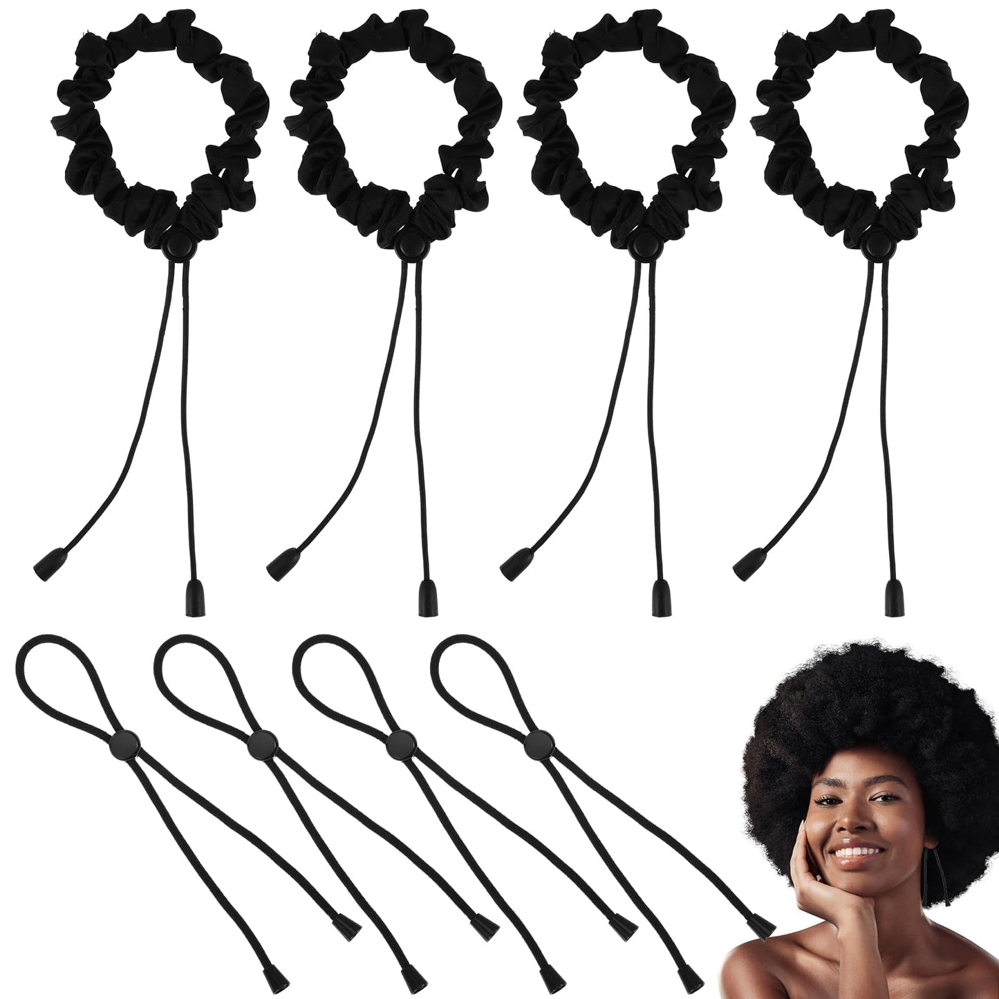 8 pcs Adjustable Hair Ties for Thick Hair Puff Cuff for Natural Hair Soft Satin Hair Ties for Puffs and Pineapple Hairstyles for Women Locs (2 Styles)