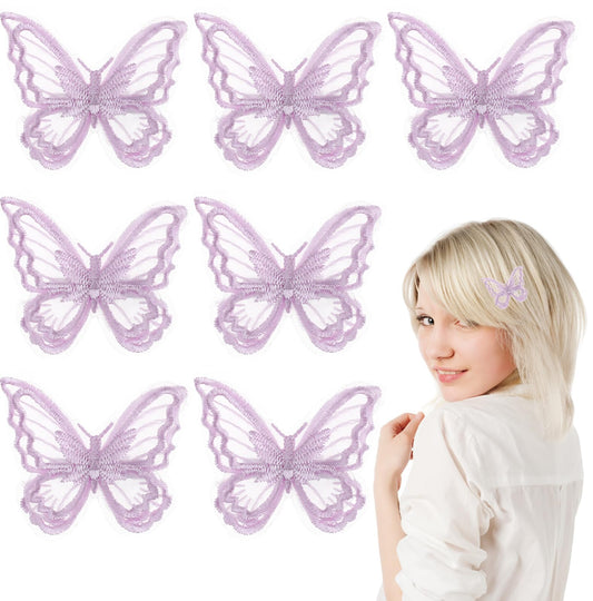 8 Pcs Pink Butterfly Hair Clips, Lace Embroidery Hair Clips Butterfly, Pink Butterfly Wedding Hair Clip for Women Girls Halloween Party Decor(Purple)