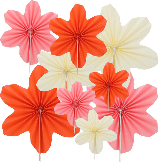 Paper Flowers 9PCS Party Decorations Paper Decorations Hanging Paper Fans Festival Decorations Party Decor Classroom Decoration Paper for Bithday Wall Decor Decorations Classroom Decor(Pink Orange)