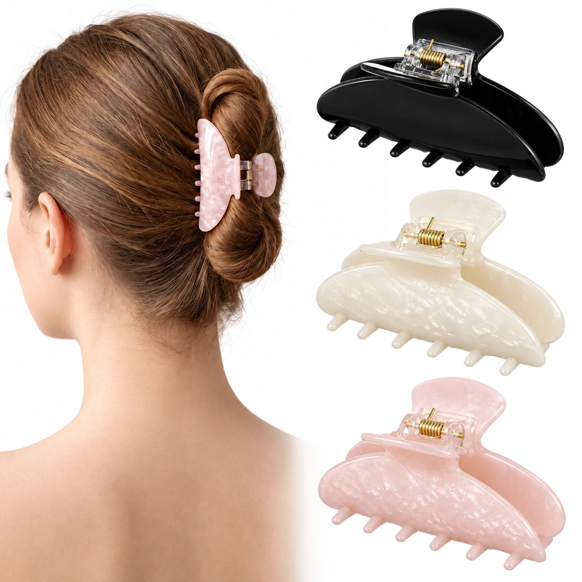 3Pcs Hair Claw Clips for Women Non-slip Clawclips with 3 Colors