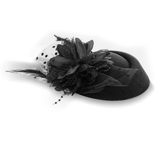 Yolev Vintage Fascinators Hat Women's Fascinator Church Wedding Cocktail Hat Veil Flower Fedoras with Hair Clip Pillbox Headwear with Clips Black