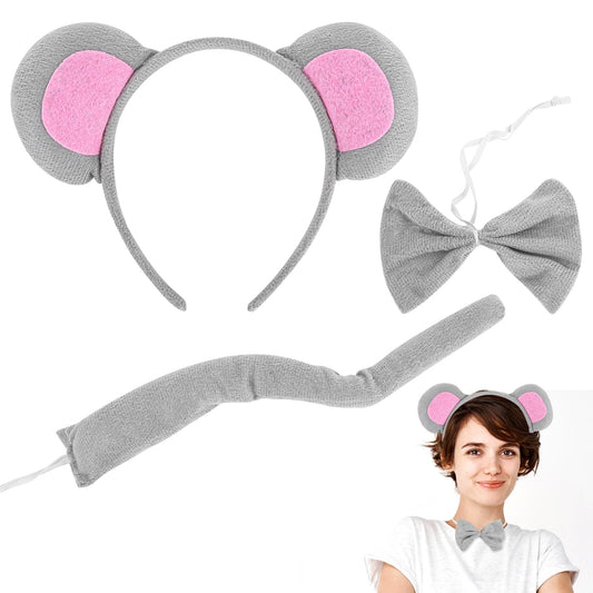 Tucnoeu 3Pcs Mouse Ears Set - Mouse Ears Headband,Tail and Mouse Bowtie,Rat costume with Rat ears Suitable for Party Decoration or Halloween Costume Cosplay