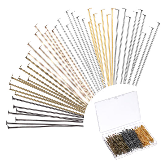 600 Pieces Eye Pins 2 Inch Flat Head Pins Eye Pins for Jewelry Making Straight Head Metal Eyepins for Craft Earring Bracelet Making Supplies(Flat Head Pins)