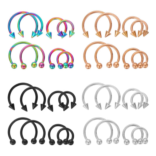 Lusofie 32PCS Stainless Steel Nose Ring Septum Piercing Jewellery，Horseshoe Rings Earring Eyebrow Earring Hoop Lip Horseshoe Piercing for Women Men