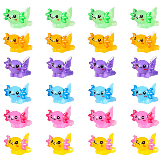 Telooco 24Pcs Mini Axolotl Figures Colorful Mini Resin Axolotl in Bulk Axolotl Charms 6 Colors Axolotl Stuff for Garden Ornament Aquarium Landscape DIY(Normal)