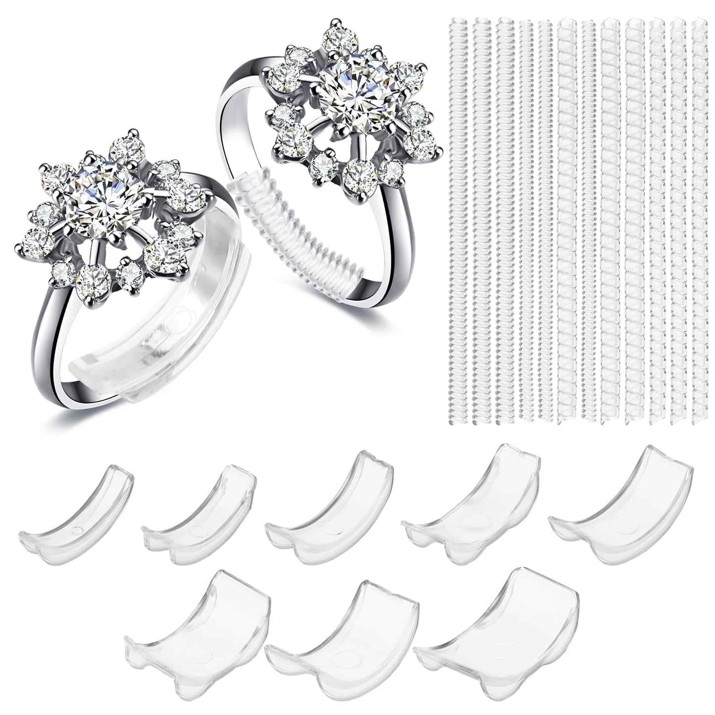 DIVINA VITAE 20PCS Ring Too Big Filler Tightener, 8 PCS Ring Spacers Guards for Loose Rings 12 Packs with 4 Sizes Ring Size Adjuster