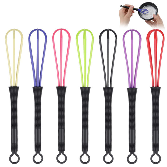 7Pcs Mini Whisks for Hair Salon Supplies- 7in Colorful Hair Dye Cream Stirrer- DIY Hairdressing Mixing Whisk Hair-Color Dye Cream Whisk Kitchen, Mixer Tool for Blending, Whisking, Beating and Stirring
