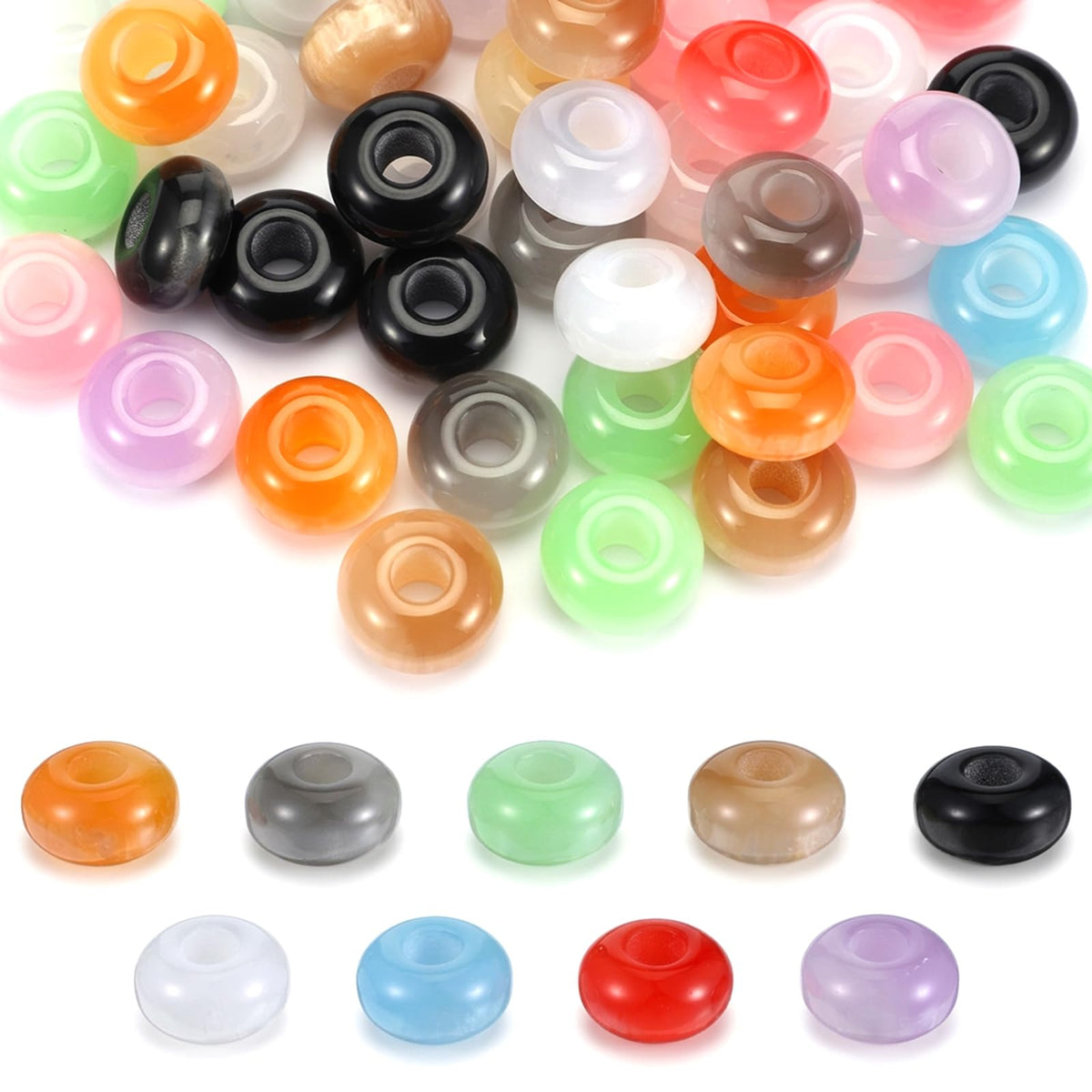 50pcs Large Hole Beads for Keychains, Resin Beads, Cat Eye Bead