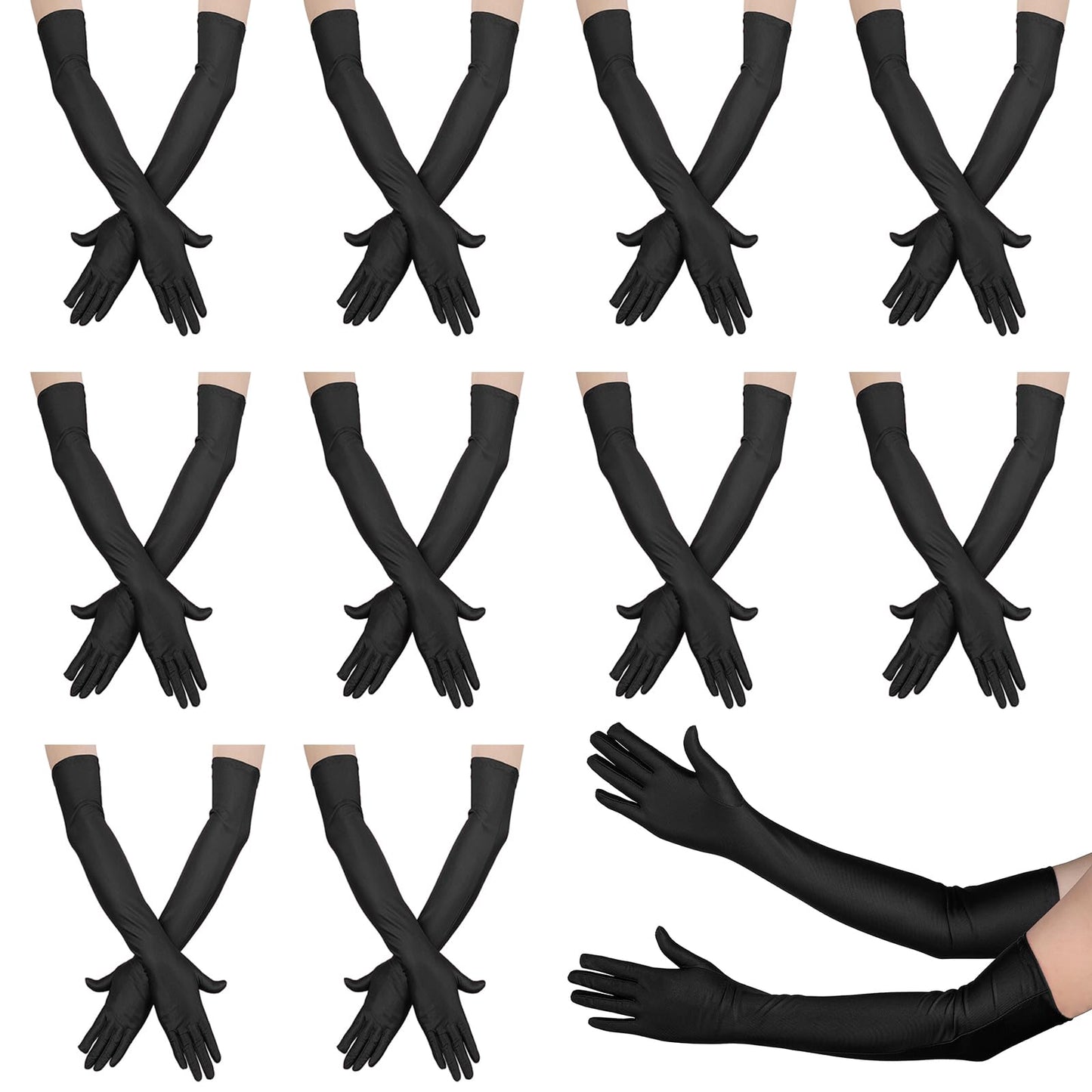 10Pairs Satin Dress Gloves 1920s Long Opera Glove Women's Gown Gloves for Wedding Banquet Dinner Halloween Prom Party