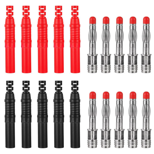 Tucnoeu 10pcs 4mm Banana Plug Connector Set - Durable PA & Brass Plated Banana Connectors for Multimeter Test Leads and Probes