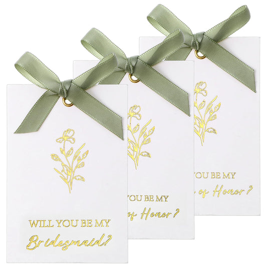 HaiFafafaing Will You Be My Bridesmaid Card Set with Ribbon Bow, Bow Floral Metallic Bridal Gift,8 Bridesmaid Proposal Card,2 Maid of Honor, 1 Matron of Honor,For Bridal Shower(Sage Green)