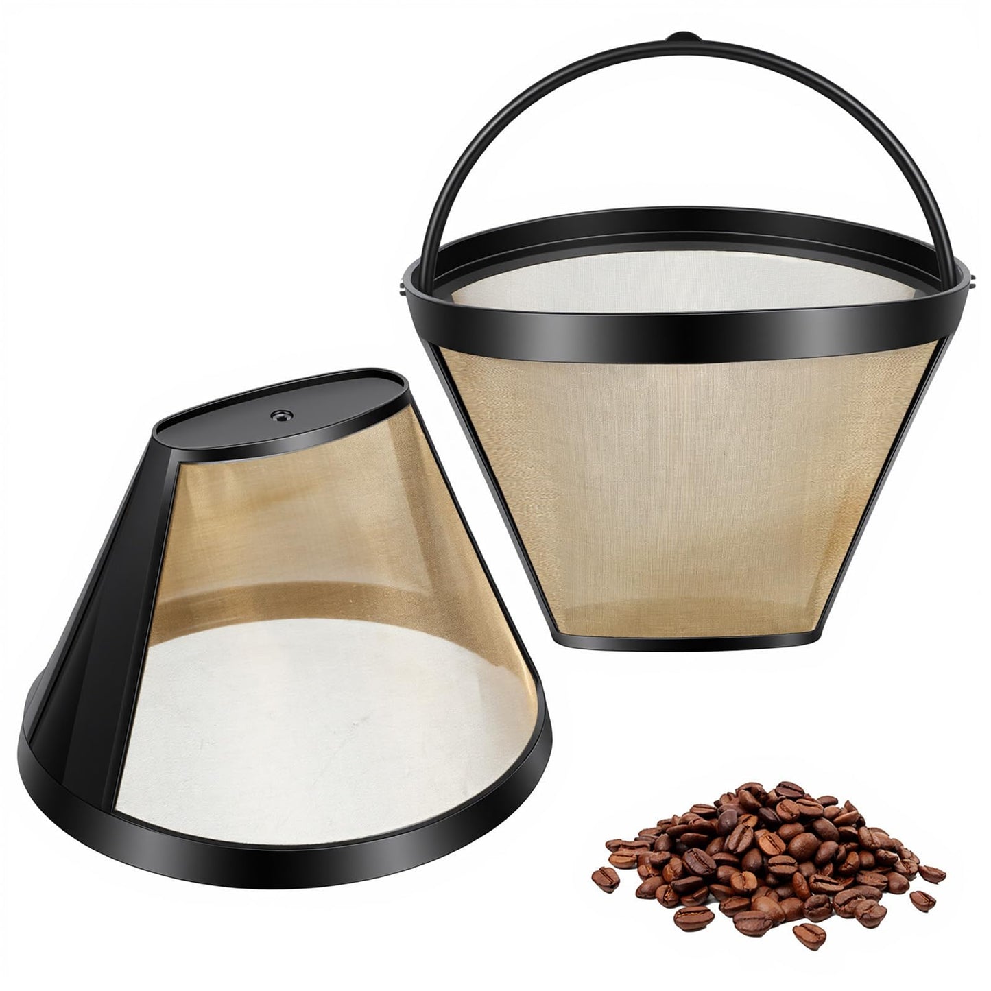 2pcs Reusable Coffee Filters Basket 4 Cone Coffee Maker Filter Replacement With Handle Permanent Reusable Filter Basket For Makers Brewers