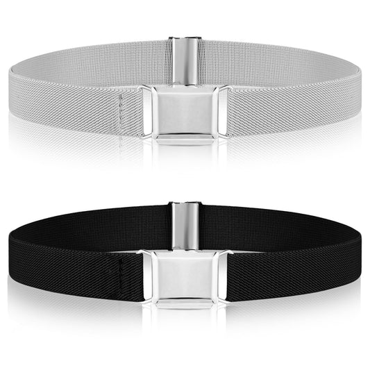 DIVINA VITAE 2 Pack Invisible Belt with Flat Buckle Womens Elastic Belt No Show Flat Belts for Women Stretch Waist Belt Adjustable Wide Belt Woman Stretchy Web Strap Belt for Jeans Pants Dresses