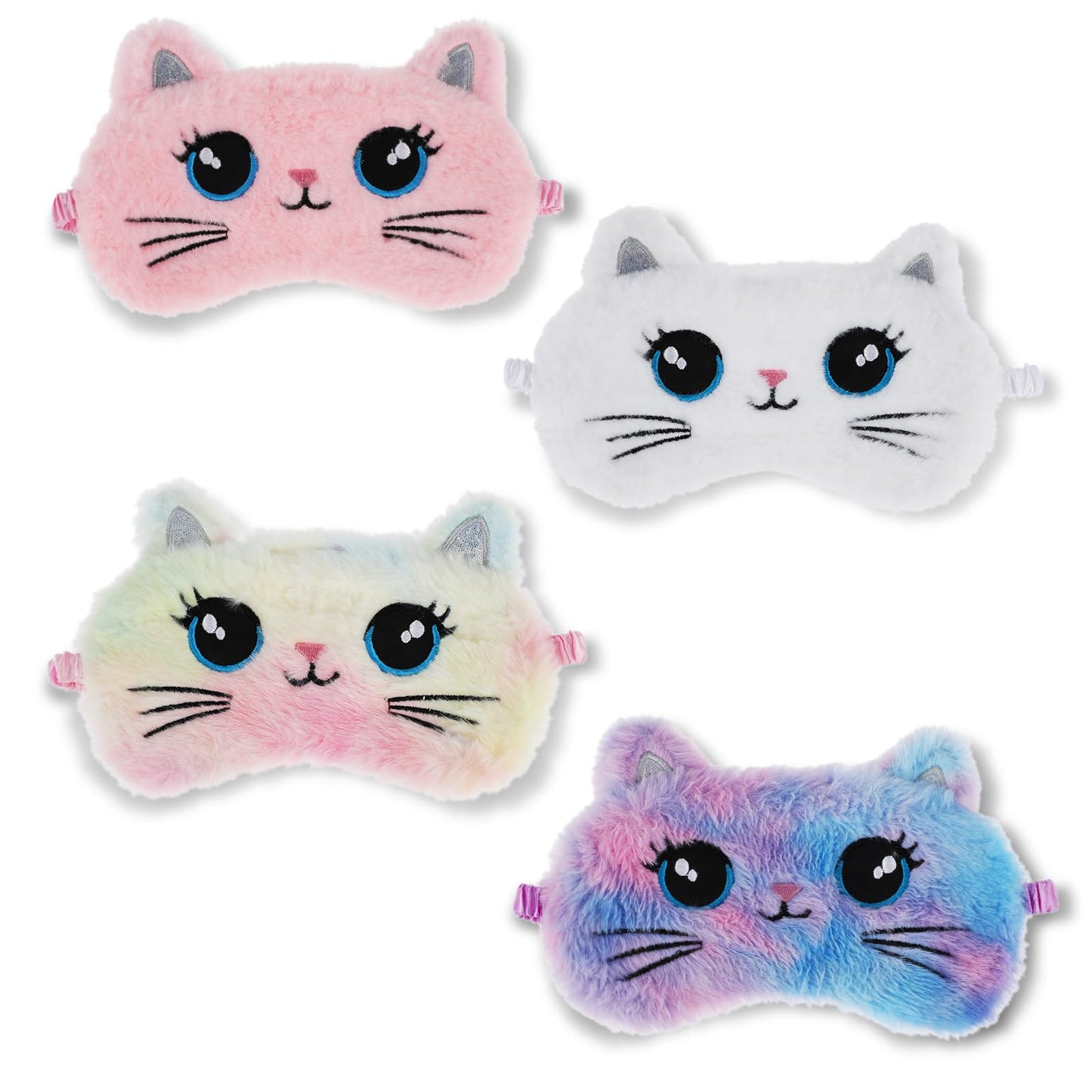 Lusofie 4Pcs Kids Sleeping Mask Plush Cute Sleep Mask Cat Sleep Eye Covers Blindfold for Sleeping Kids Girls Women Teens
