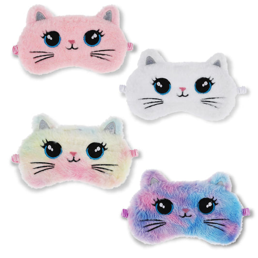 Lusofie 4Pcs Kids Sleeping Mask Plush Cute Sleep Mask Cat Sleep Eye Covers Blindfold for Sleeping Kids Girls Women Teens