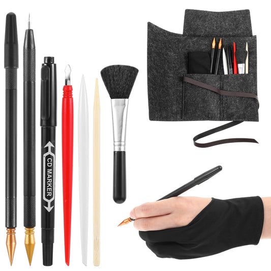 9Pcs Scratch Art Tools Set Including Artist Glove, Tool Bag, Scratch Coloring Pens, Plastic And Wooden Stylus, Scraper, Repair Pen, Clean Brush Scratchs Painting Drawing Tools for Adult Painting Paper