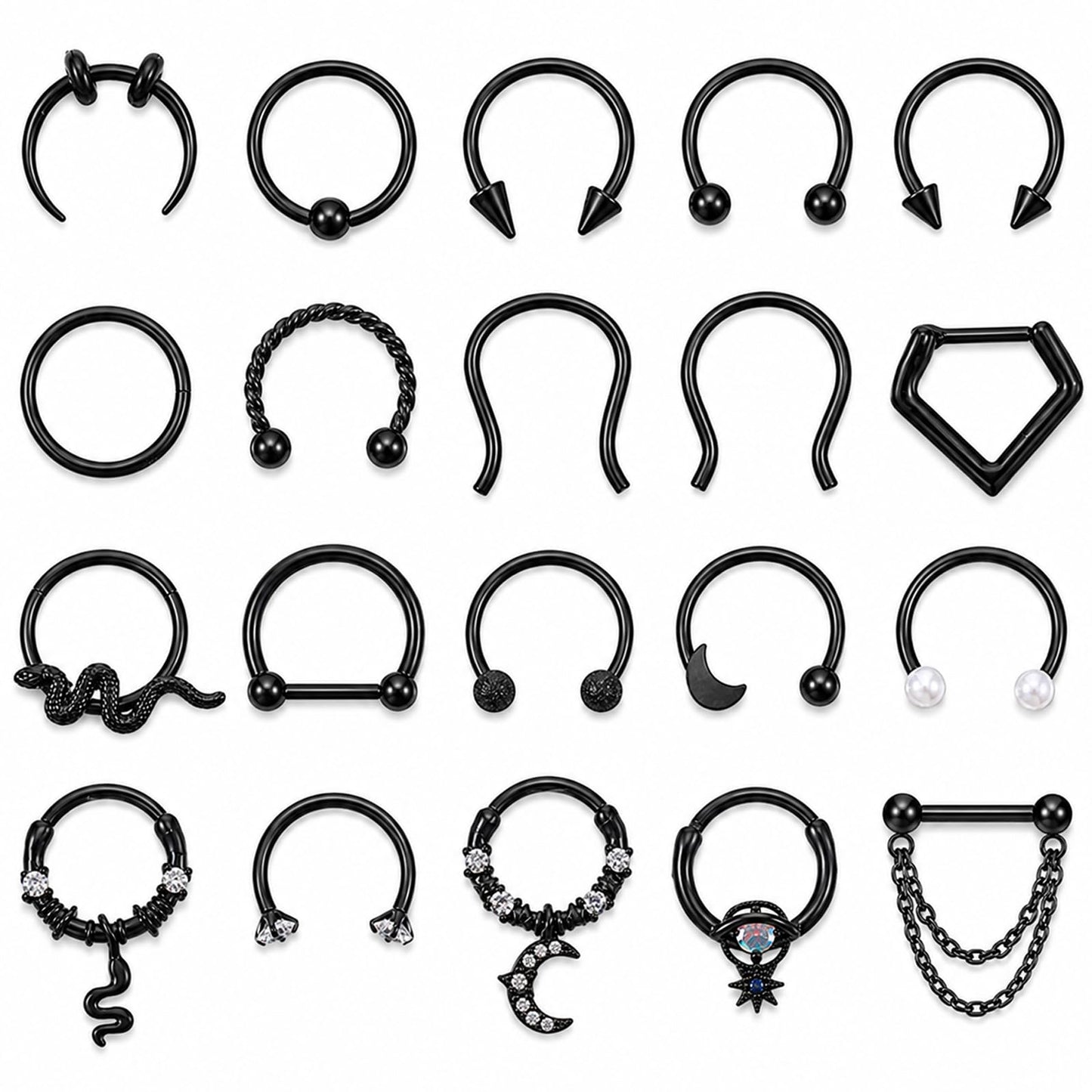 20Pcs Black Septum Ring, Septum Piercing Jewelry,Horseshoe Nose Ring