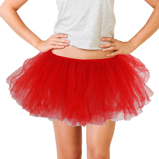 Women's Tutu Skirt Elastic 5 Layered Tutus Adult Tulle Tutu Skirts Short Halloween Lady 80's Dance Skirt for Women and Girls (Red)