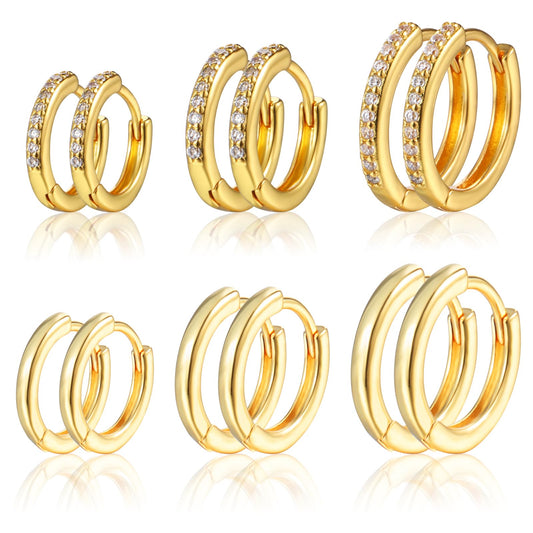 Huggie Hoop Earrings for Women 6 Pairs Small Dainty Hoop Earrings Hypoallergenic Gold Cartilage Earrings Set Shinny Cubic Zirconia Earrings for Multiple Piercing Women Girls