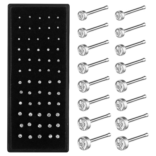 Yolev 60pcs Nose Studs for Women Silver Surgical Stainless Steel Nose Piercing Jewellery Small Straight Nose Stud Diamond Tiny Nose Stud Ring 1.5/2.0/2.5mm