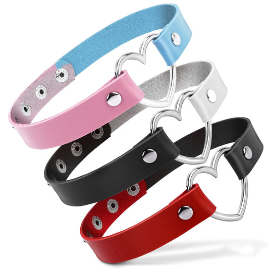 Yolev 3PCS PU Leather Choker Women Vintage Gothic Heart Leather Choker Vintage Punk Choker Necklace Punk Collar Neckband for Women Party Cosplay Festival Decorations