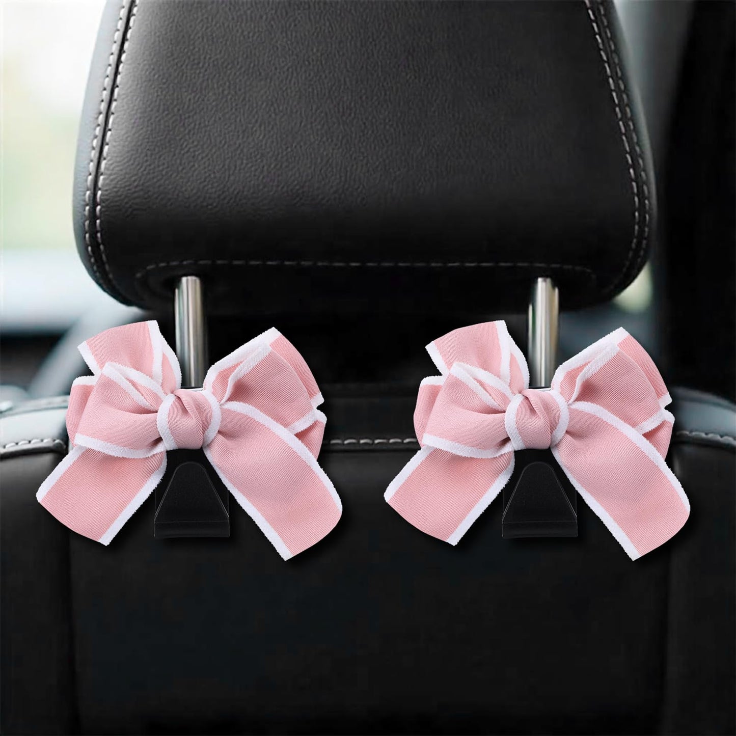 DIVINA VITAE 2 Pack Car Purse Hooks, Bow Car Hooks, Cute Bow Purse Hook for Car, Car Seat Hooks for Purses and Bags, Car Headrest Hooks, Cute Pink Car Accessories for Women Car Hooks for Purses(Pink)