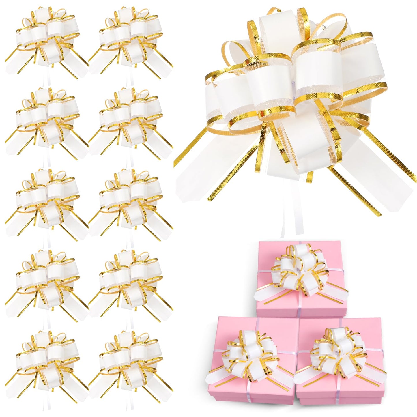 Telooco Pull Bow Gift Wrapping 6 Inch Pull Bow for Gift Basket Pull Bows Ribbon for Gift Wrapping Birthday Flower Packaging Decor(White)