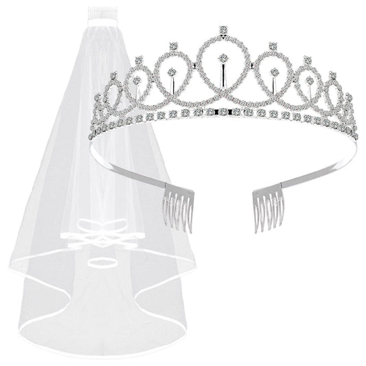 Lace Bridal Veil and Tiara, Wedding Veils and Crown Headpieces for Women White Veils and Tiaras for Brides Bachelorette Veil with Comb for Brides Shower Bachelorette Hen do Night Party