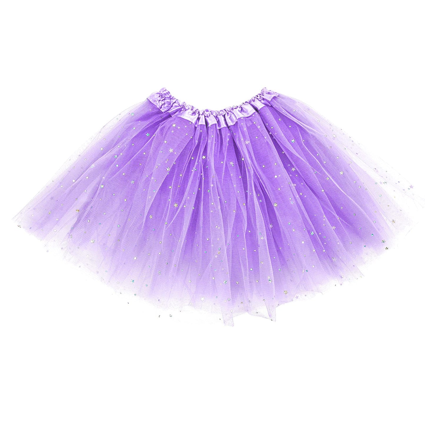 Yolev Tutu Skirts for Women Adult Elastic 3 Layered Tulle Tutu Skirt with Sequin Stars Retro 80's Layered Bubble Skirt Running Skirt (Light Purple)