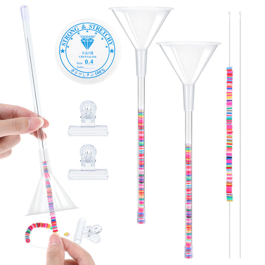6pcs Beading Funnel Clay Bead Bracelet Making Kit Beading Tools for Jewelry Making with Beading Funnel, Beading Needles,Clip, Thread