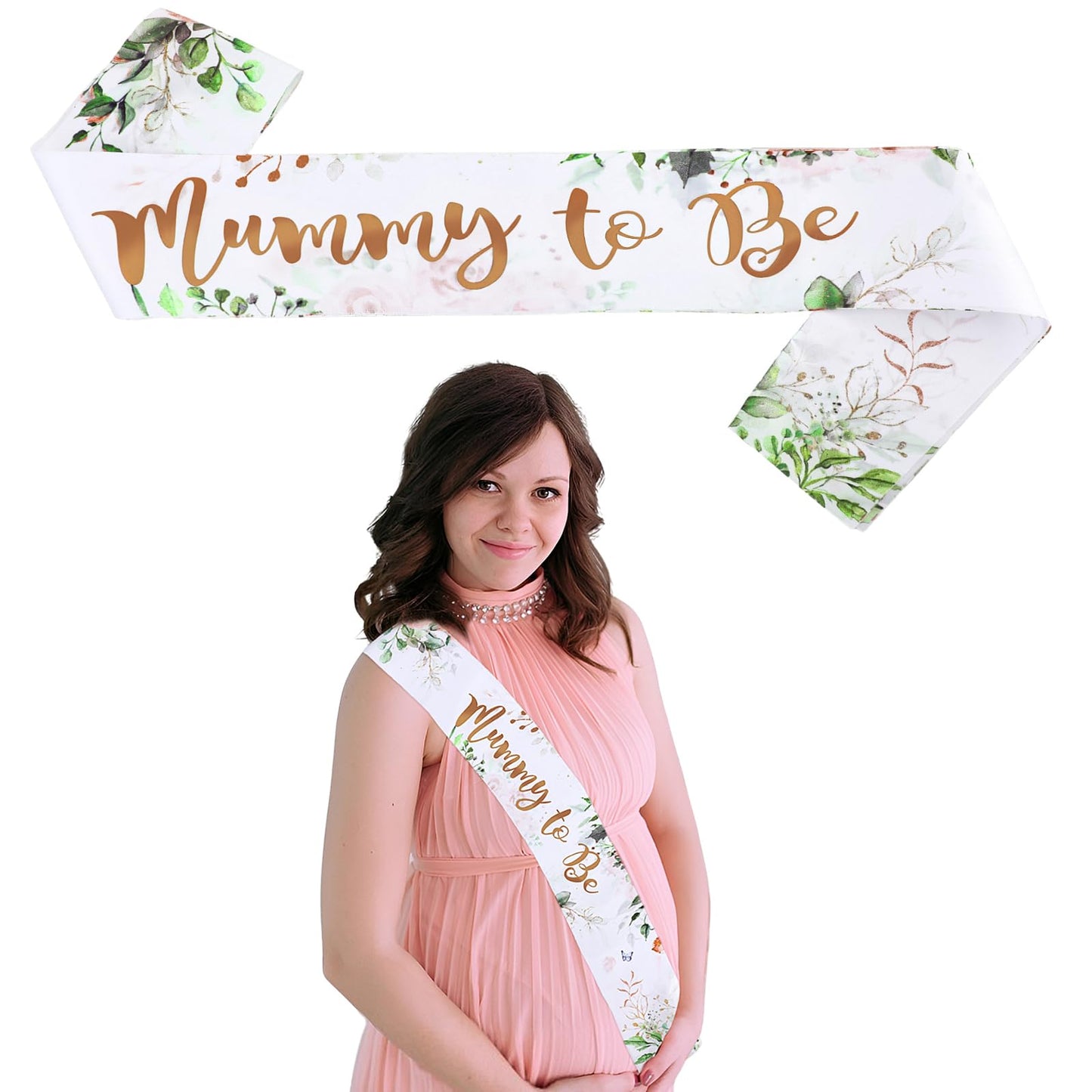Mummy to Be Sash Sage Green Baby Shower Sash for Boy or Girl Gold Glitter Letters Mum to Be Sash for Baby Shower Party Decorations Neutral Favours Decoration Sashes Gifts for Mummy to Be(Flowers)
