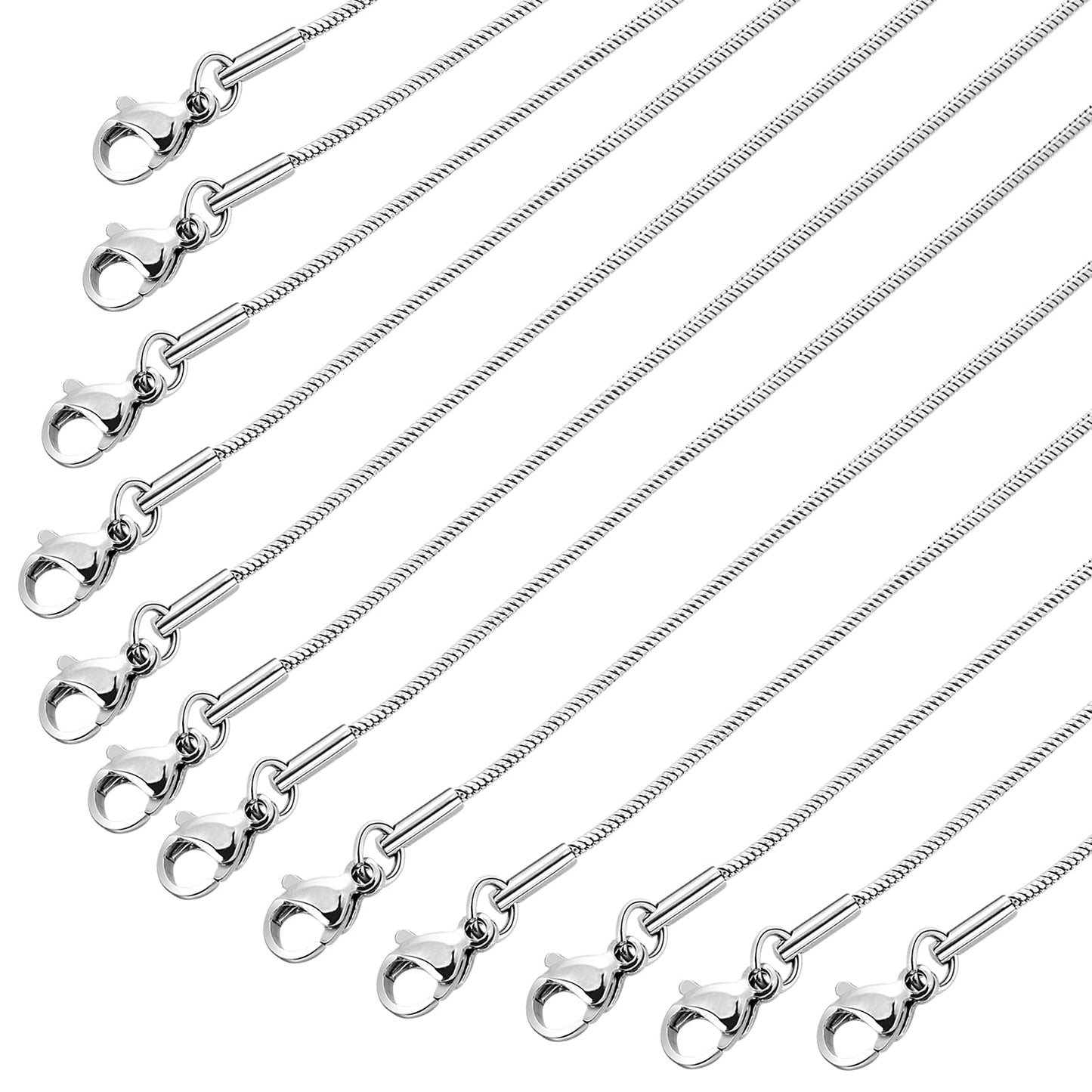 Yolev 12 Pack Snake Chains 18 Inches Necklace Stainless Steel Chain Necklace with Lobster Clasps for DIY Jewelry Making