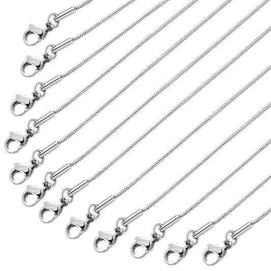 Yolev 12 Pack Snake Chains 18 Inches Necklace Stainless Steel Chain Necklace with Lobster Clasps for DIY Jewelry Making