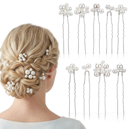 9 Pieces Wedding Bridal Hair Pins, U Shaped Prom Pearl Hair Pins, Silver
