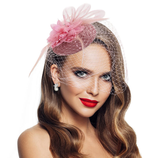 Women's Fascinators Hat Pillbox Hat Feathers Cocktail Tea Party Headwear with Veil Headband with Hair Clip for Girls and Women